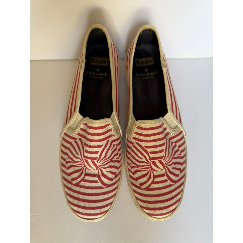Keds x Kate Spade Red Stripe Bow Slip On Sneakers Women’s Size 6.5
